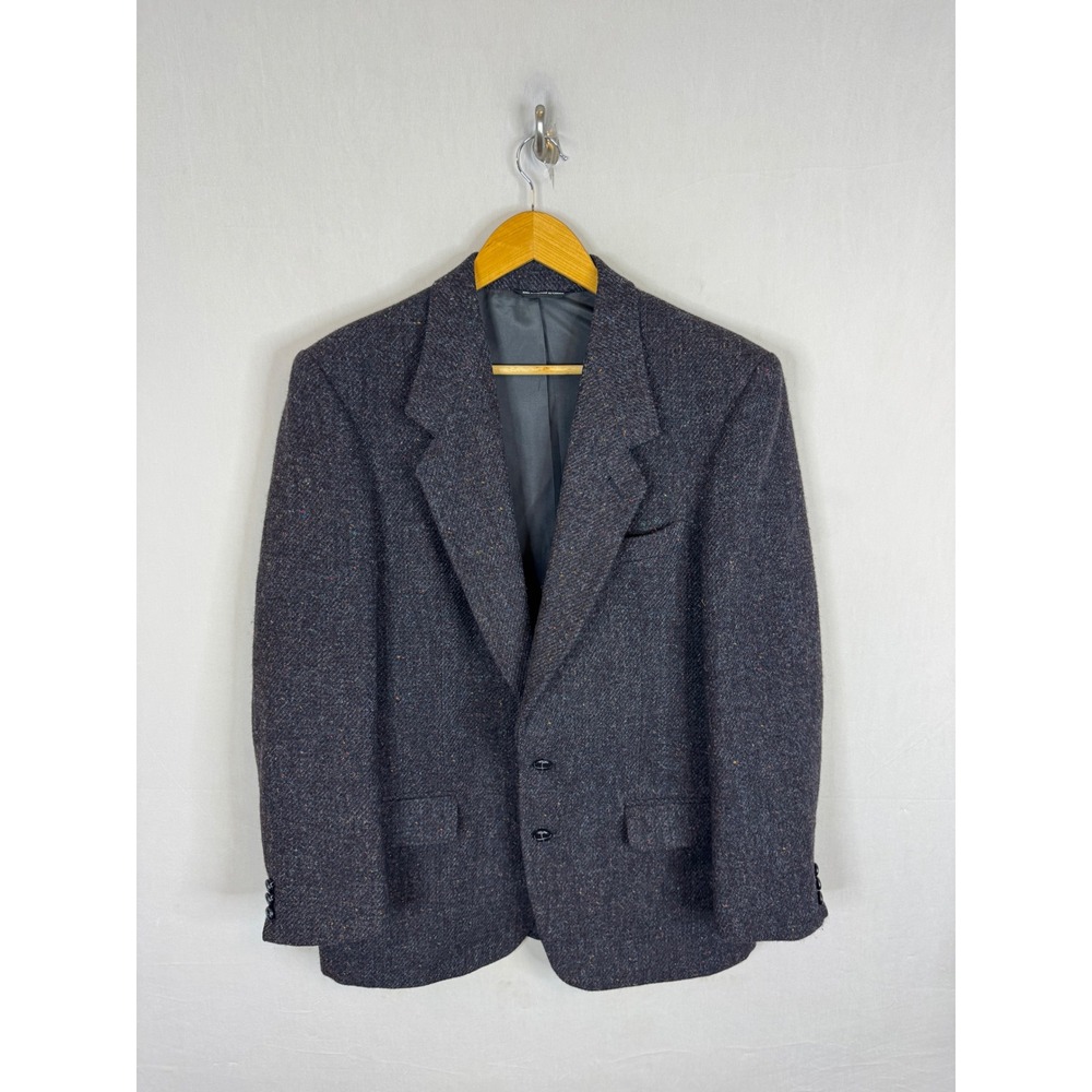 Harris Tweed Wool Blazer Mens 40R Reg Charcoal Grey Multi Color Flecked